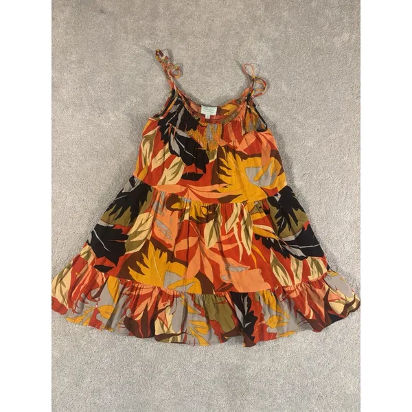 free destination tiered smocked floral tropical‎ dress tie straps xs - Image 3