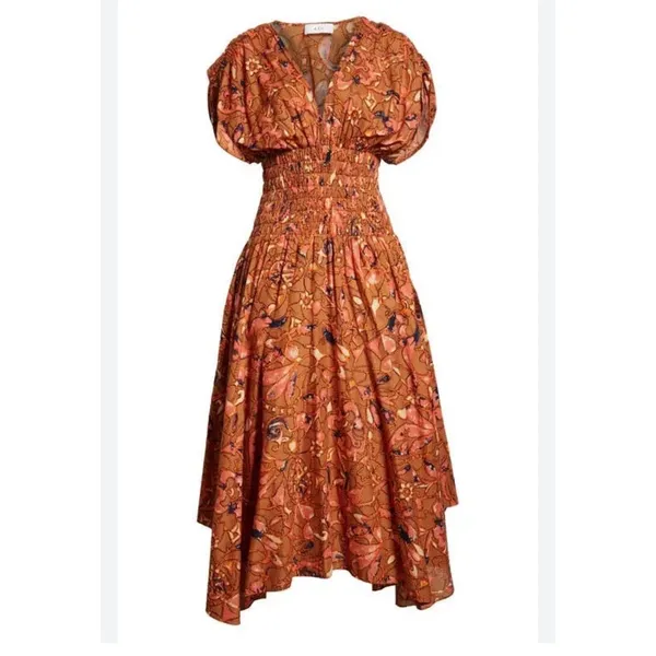 A.L.C.‎ Lucia Floral Smocked Midi Dress Size 6 NWT Burnt Orange - Image 7