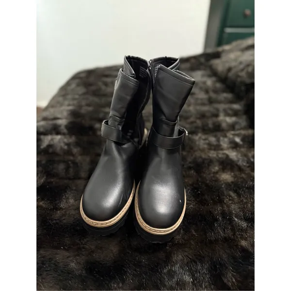 Esprit Women's moto Biker/Platform Combat Boots black 10 new lug - Image 2
