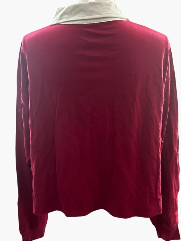 Plus-Size Burgundy Rugby Crop Sweatshirt with Pink '10' Graphic - Image 5