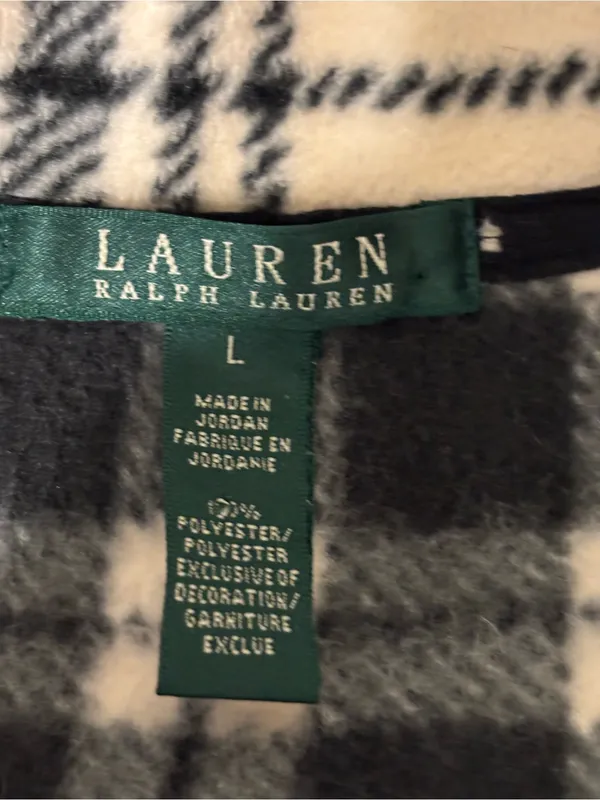 Lauren Ralph Lauren Black White Plaid Fleece Jacket Full Zip Size L - Image 2