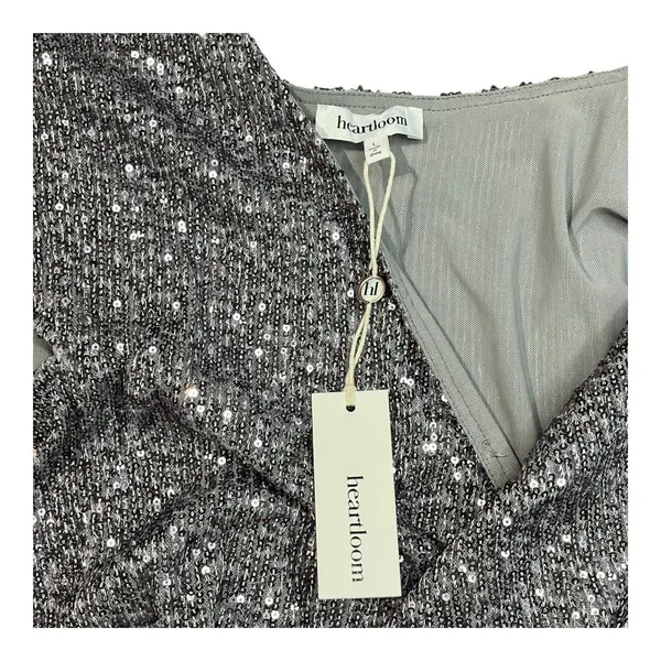 Heartloom‎ Sequin Mini Dress Women Large Silver Wrap V-Neck Cap Sleeve Party New - Image 9