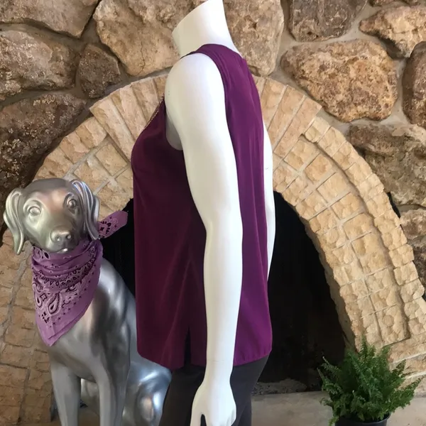 Ann Taylor LOFT Factory Purple Sleeveless Embroidered Tank Top Women's Size Small - Image 3