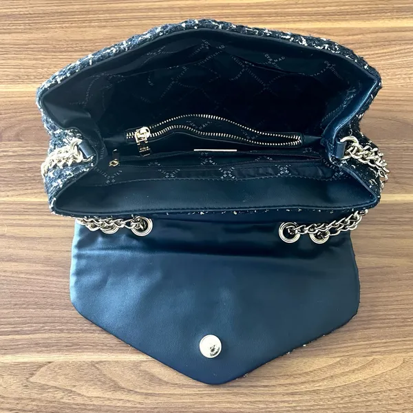Steve Madden Bledger Tweed Shoulder Bag Black and Gold Classic Glam Luxury Look - Image 7