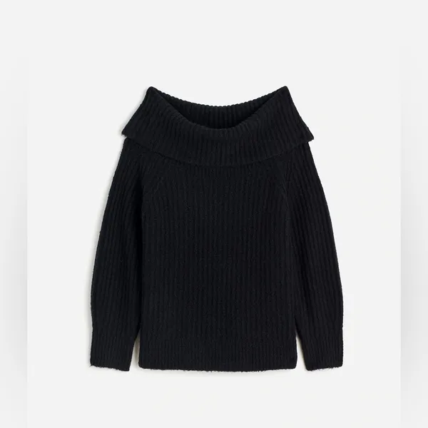 Madewell Cotton-Blend Off-Shoulder Black Wool Cotton Sweater Size‎ XS - Image 3