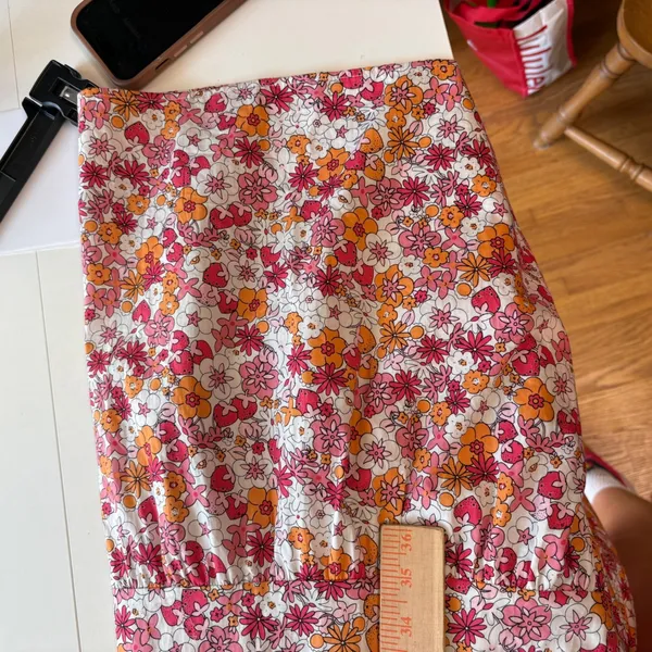 ModCloth Midi Dress Womens S Pink Orange Floral Tiered Cotton Puff Sleeve Pocket - Image 8