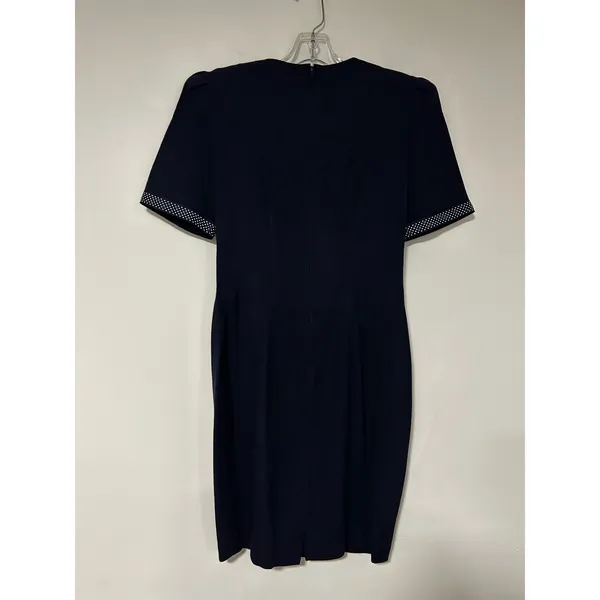 Positive Attitude Petite Vintage Navy Blue Polka Dot Bow Sheath Dress Sz 5/6 - Image 10