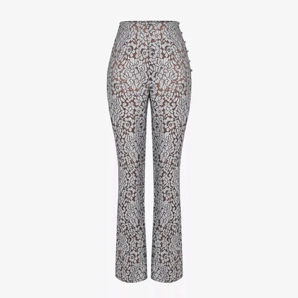 HOUSE OF CB Mara Metallic Floral Lace Pants, Silver, Medium - Image 10