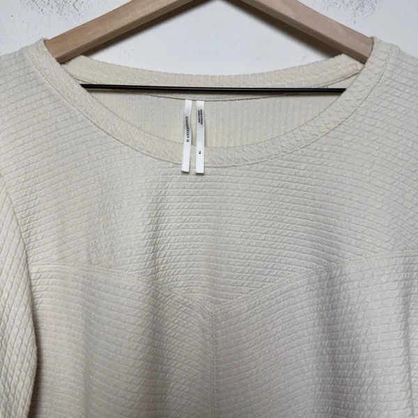 Anthropologie Women Cotton Knit Top XL Cream‎ Textured Balloon Sleeve Preppy - Image 6