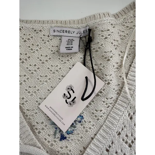 Sincerely‎ Jules Floral Embroidered Pointelle Knit Tie Front Cardigan Cream M - Image 4
