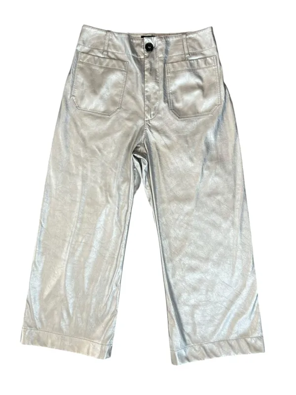 Anthropologie Maeve Women’s The Colette Silver Metallic Wide Leg Pants Size 30 P - Image 2