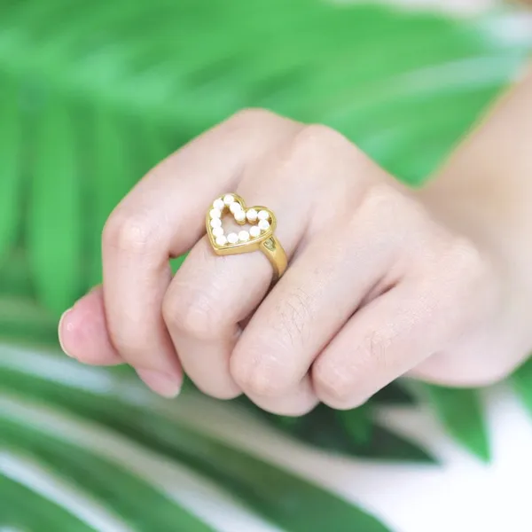 NWT PRETTY SOLID PEARL HEART RING, 18k‎ YELLOW GOLD OVER STERLING SILVER RING - Image 12