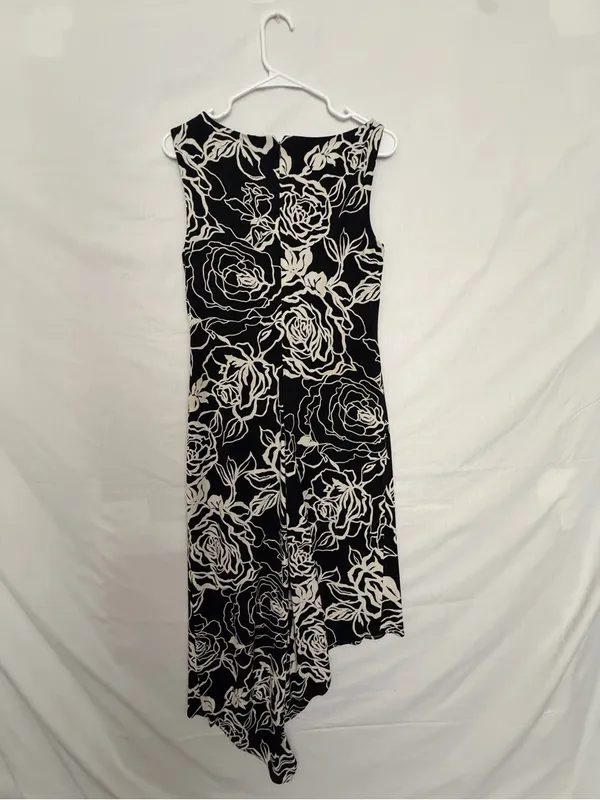 Mary L Couture Women Black Ivory Floral Asymmetric Hem Midi Dress Sz 10(A853) - Image 7