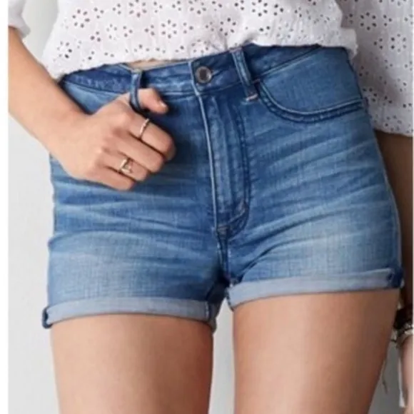 American Eagle Outfitters Blue Denim Jean Cutoff Super Stretch Shorts 8 - Image 2