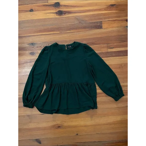 Tuckernuck Pomander Place Carlotta Hunter Green Peplum Top Large Long Sleeves - Image 3
