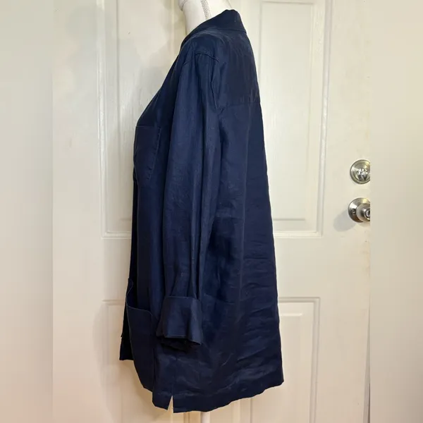 Lauren Ralph Lauren Linen Shacket Womens Blue Front Button Pockets size L - Image 4