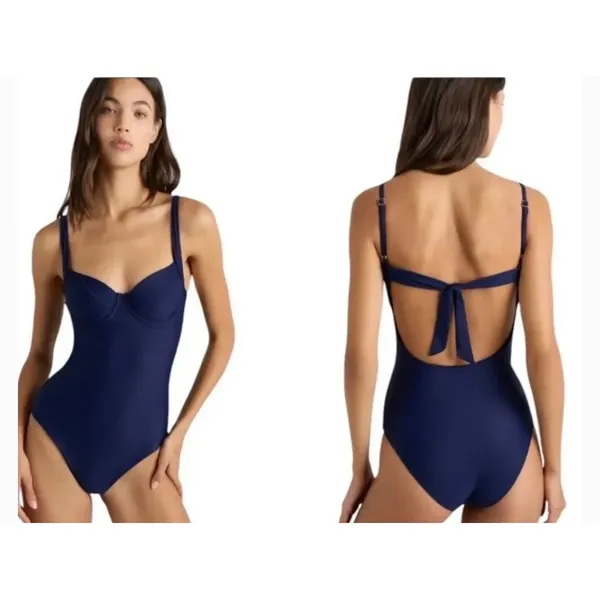 New Quince Italian Underwire One Piece Womens Swimsuit Deep Navy Blue Size Large - Image 2