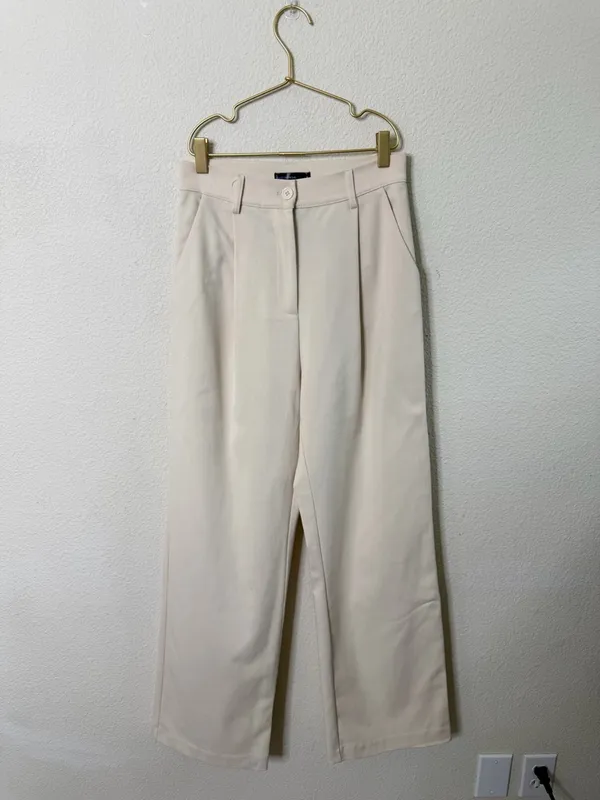 Vamp Official Relaxed Wide Leg Trouser Pants Cream Women’s Size S‎ - Image 6