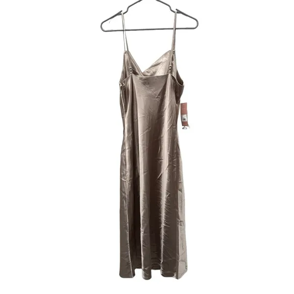 Birdy Grey‎ Lisa Shiny Satin Cowl Neck Sleeveless Midi Dress in Taupe Sz L NEW - Image 4
