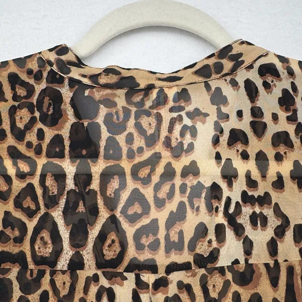 No Boundaries Leopard Print Sheer Blouse Women Large Brown Black Layer Tunic Top - Image 4