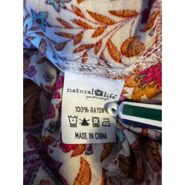 Natural Life Floral Boho Tiered Shirt Dress Rayon Collared Button Front Pink (S) - Image 5