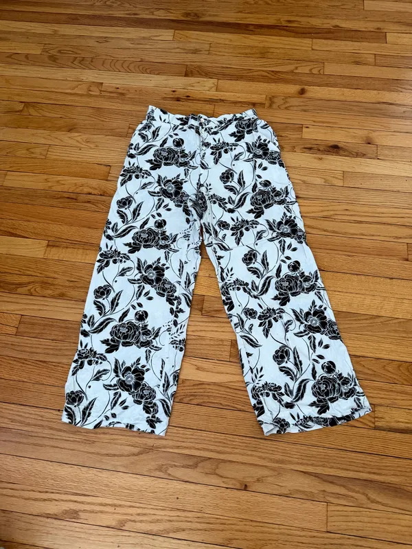 Marc New York Linen Buttons Black & White Floral Wide-Leg Pants Sz M coastal - Image 3