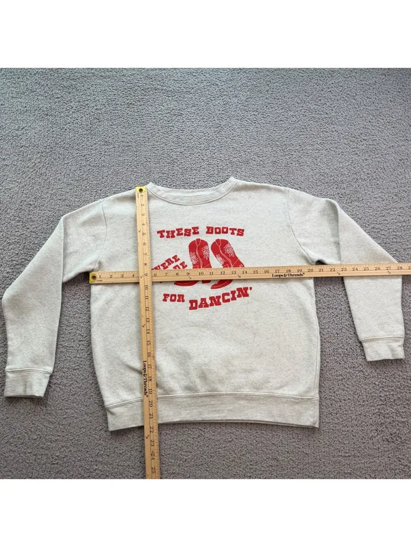Women’s Western Cowboy Boots Dancing Crewneck Sweatshirt Oatmeal Red Size M - Image 3