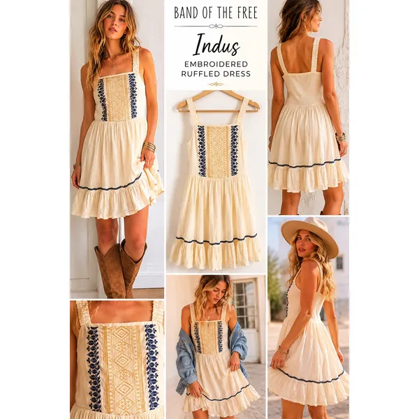 NWOT Band of the Free Indus Embroidered Boho Ruffled Tiered Dress, S - Image 2