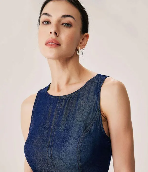 RIHAOS Blue Sleeveless Pocket Mini Dress 47 - Image 5