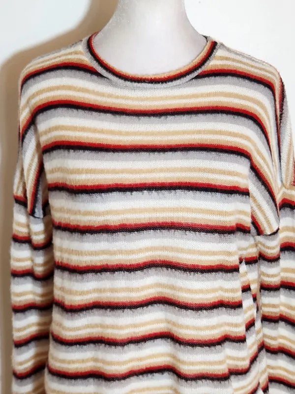 Ginger G Multicolor Striped Fuzzy Knit Top Size Medium - Image 2