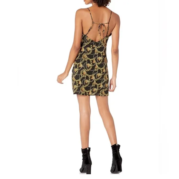 ASTR the Label Chain Print Faux Wrap Mini Dress XS Black Gold V Neck - Image 10