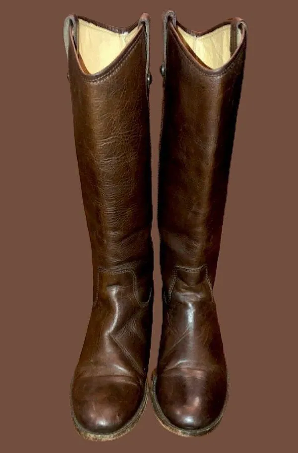 FRYE Brown Leather Mid Calf Campus Low Heel Smooth Shaft Western Boots Sz 9 - Image 5