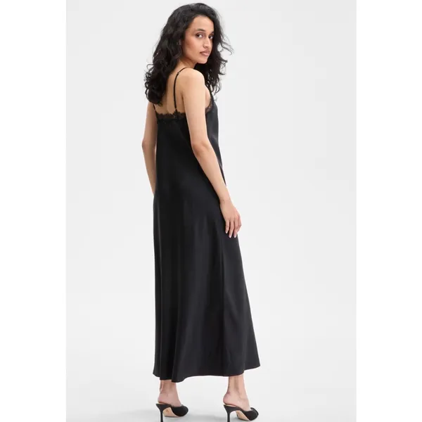 INC Black Silk Blend Lace Trim Slip Dress V-Neck Maxi Nightgown Slit Size XS NEW - Image 2