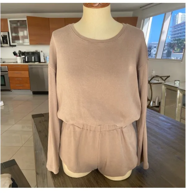 Free People Long Sleeve Romper Tan Open Back - Image 2