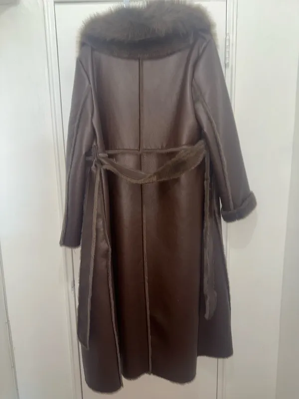 Women leather fur coat size XL brown - Image 9
