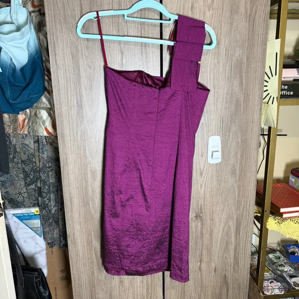 Cache One Shoulder Ruffle Cocktail Dress Womens 10 Purple Ruched Party Formal - Image 3