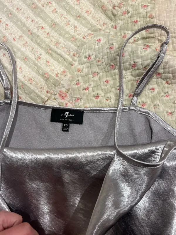 7 For All Mankind Silver Satin Spaghetti Strap Cami - Image 3