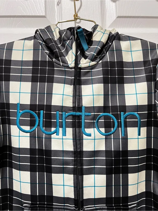 Burton DryRide Plaid Fleece Lined Hooded Jacket Ski Black Blue Long Sleeve Small - Image 4