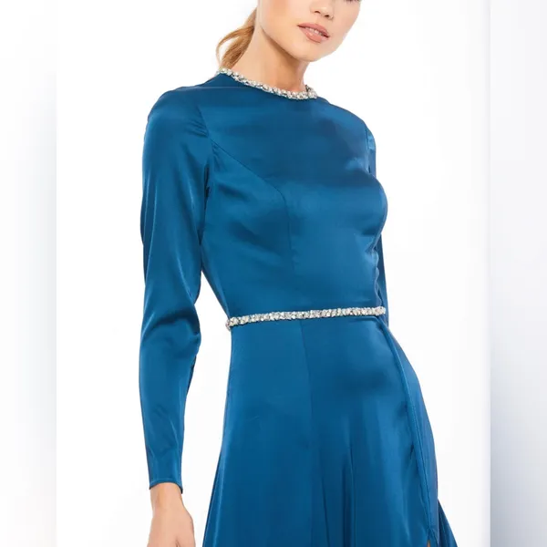 Ieena for Mac Duggal Sapphire Long Sleeve Jewel Trimmed Charmeuse Gown- NWT‎ - Image 2