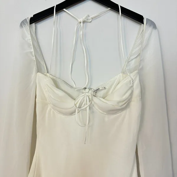 HOUSE OF CB Babydoll Halter Long Sleeve Minidress in Ivory Size X-Small - Image 5