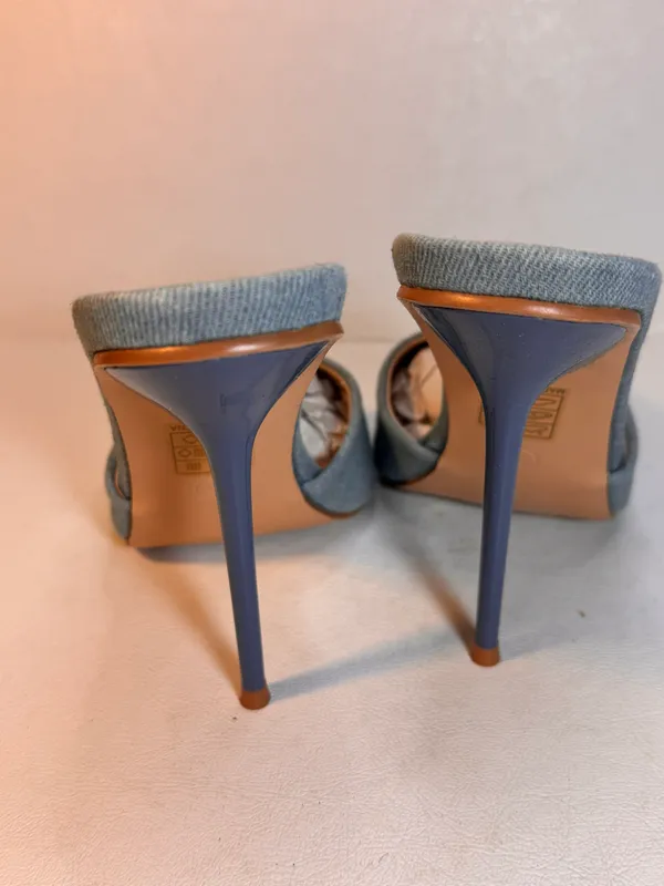 Pretty Little Thing Denim Heel Mule Sandals casual classic summer party style - Image 6