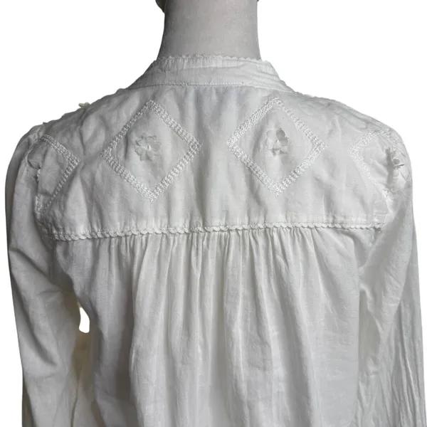 Lucky Brand Embroidered Cotton Blouse White XS Romantic Boho Prairie - Image 5