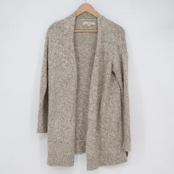 LOFT Womens Small Open Front Marled Cardigan Sweater Oatmeal Beige Multi - Image 2