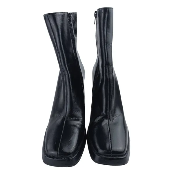 Steve Madden Freya Women's Black Leather Square Toe Zipper Heeled Boots Size 8M - Image 2