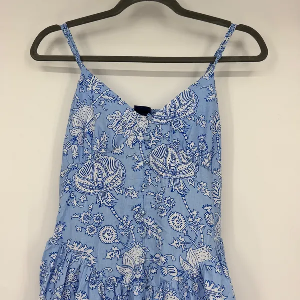 Roller Rabbit‎ x Target Blue Floral Block Print Midi Dress XS Smocked Pockets - Image 3