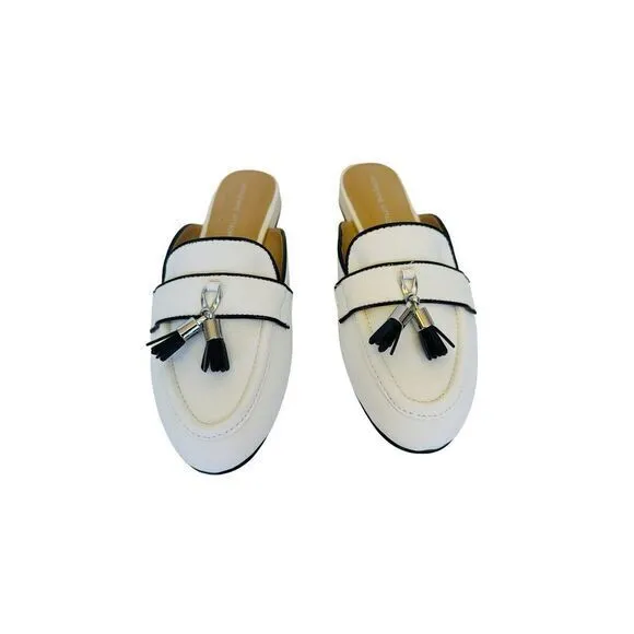 Adrienne Vittadini‎ Saige Tassel Loafer Mule In Smooth White Size 8.5M NWB - Image 2