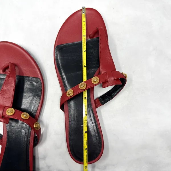 VERSACE Medusa Logo Studded Leather Thong Slide Flat Sandal Shoes Red Gold 38 - Image 12