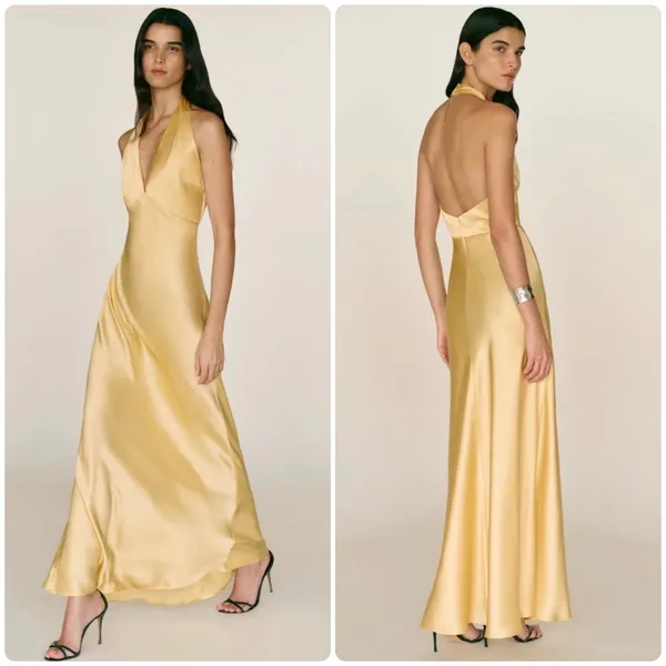 Reformation Daniela Silk Maxi Dress Ray Of Light Yellow size 2 C0 - Image 2