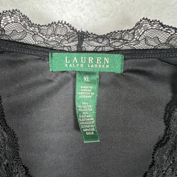 Lauren Ralph Lauren Womens Velvet Velour Lace Trim Top XL Black Whimsigoth Vamp - Image 2