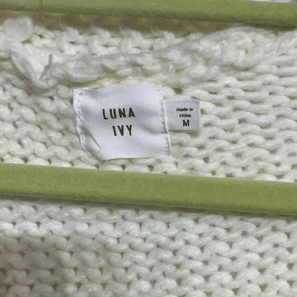 Luna Ivy White Smiley Face Chunky Knit Open Cardigan Sz M - Image 4